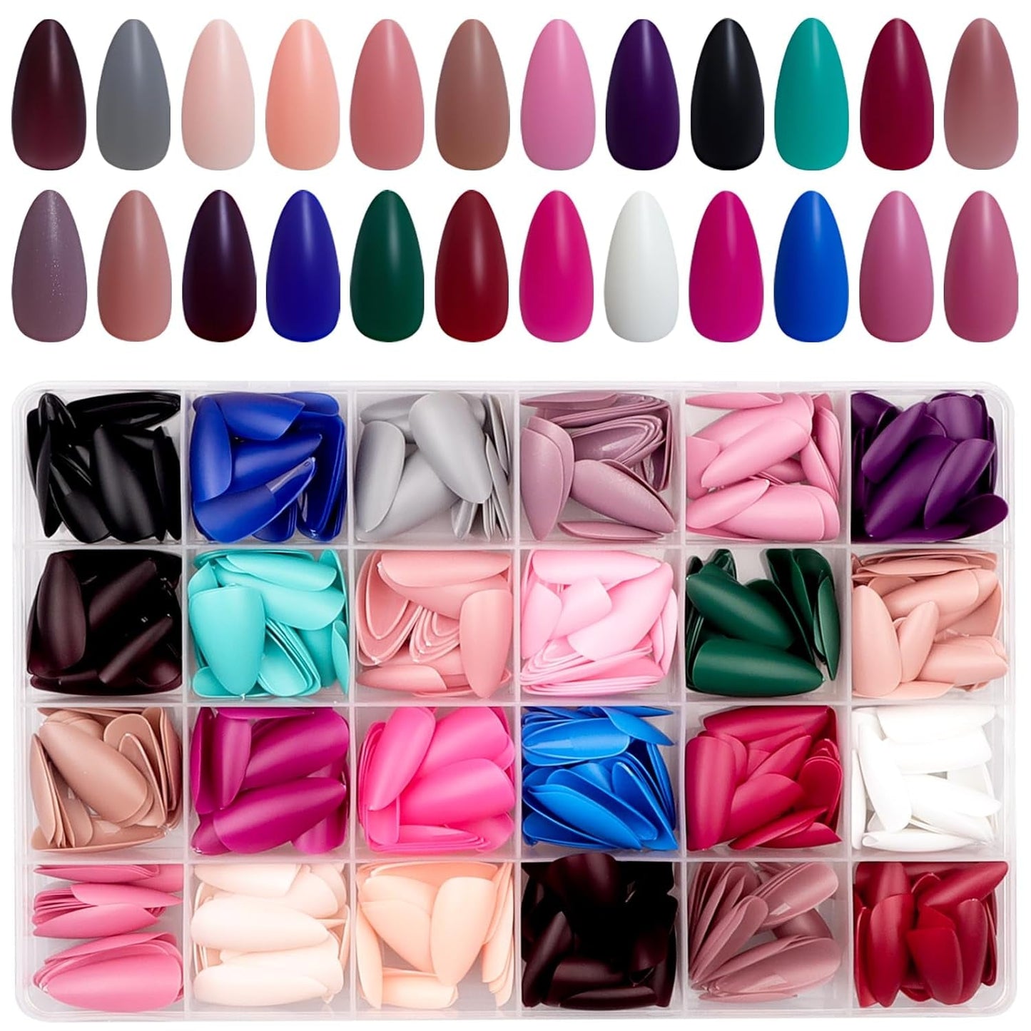 576 buc unghii migdale pentru lipire pe unghii scurte, colorate cu sclipici, set de unghii artificiale lucioase, unghii false cu pilă de unghii, unghii ovale, unghii artificiale pentru femei