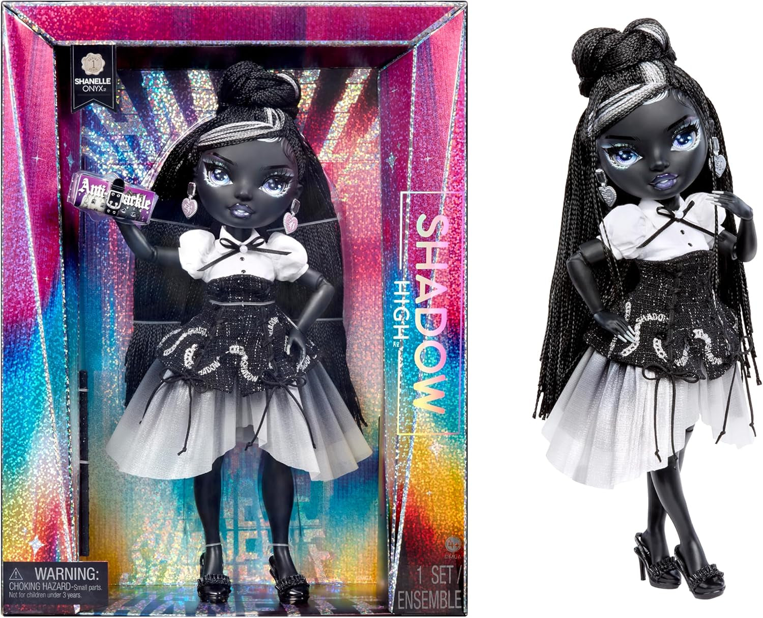 Rainbow High Shadow High Modepuppe – Shanelle Onyx – Schwarzes Haar, 28 cm Modepuppe mit Designer-Outfits, Geeignet für Sammler & Kinder von 6-12 Jahren