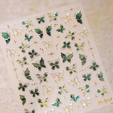 JMEOWIO 3D Nagelsticker Grün Gold Schmetterling Nail Art Sticker Selbstklebend Nagelaufkleber 5D Stereoskopisch Dekoration Nageldesign Zubehör 1 Blatt