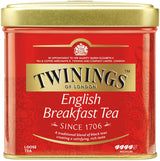 Twinings English Breakfast Tea Ceai negru vrac în cutie de ceai Ceai negru puternic din frunze de ceai de înaltă calitate culese din cele mai bune plantații de ceai din Sri Lanka și India G, neutru, 100 grame