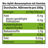 FRECHE FREUNDE Pungă de fructe bio, compresibilă, cu mere, banane, spanac și castravete, piure de fructe cu legume într-o pungă compresibilă pentru bebeluși de la 6 luni, vegan, pachet de 6 (6 x 100g)