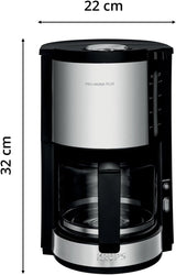 Espressor Krups KM3210 Pro Aroma Plus, 10 cești, 1,25 l, funcție de menținere la cald timp de 30 de minute, fereastră vizibilă pentru nivelul apei, sistem anti-picurare, negru cu aplicații din oțel inoxidabil