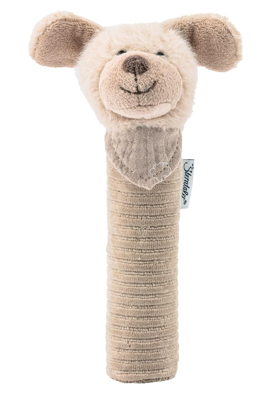 Sterntaler Baby squeaker câine Lucky - Jucărie pentru copii din material moale pufos cu cordon - Jucărie de prindere pentru copii - Primele încercări de prindere și joc, gri-bej Jucarii Bebe Naty Shop
