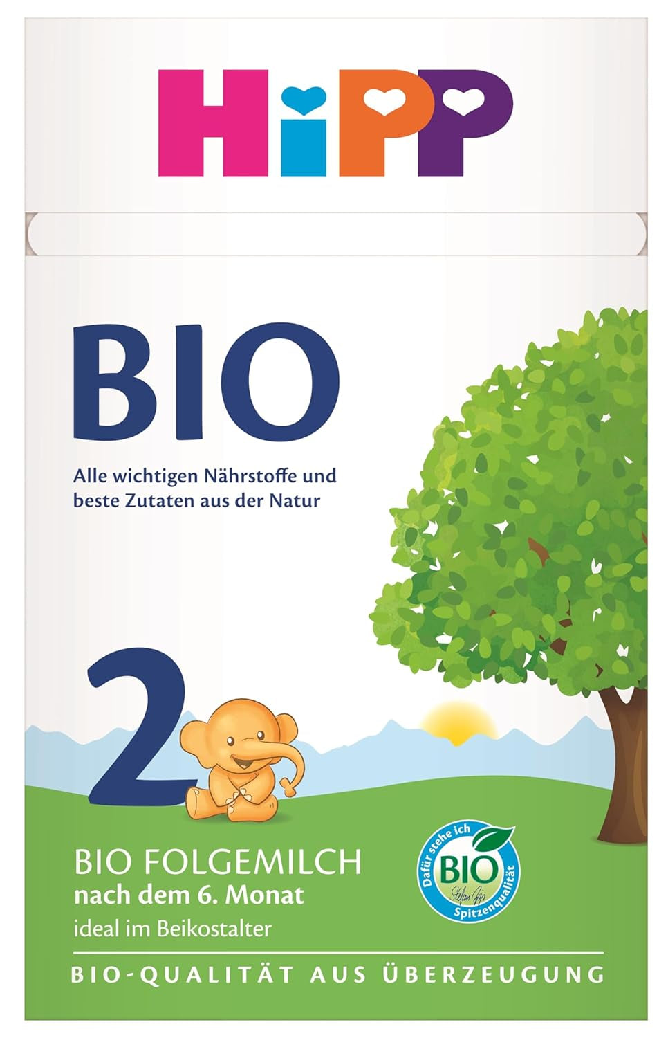 Lapte de continuare HiPP 2 Organic (4 x 600g), după 6 luni, cu Omega-3 (DHA, ALA), calciu și amidon organic ușor de preparat, de cea mai bună calitate organică