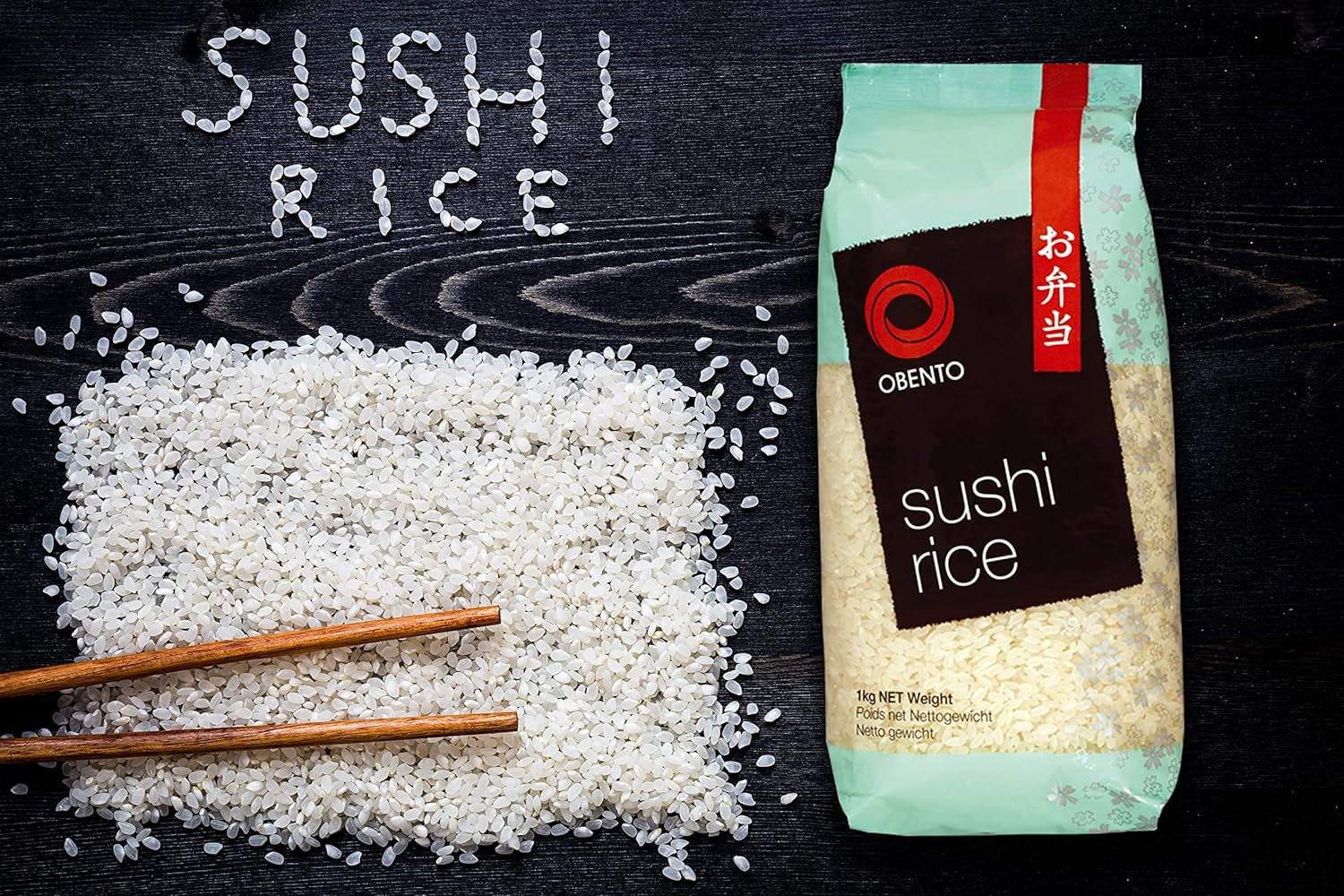 Orez pentru sushi, orez lipicios pentru rulouri nori și alte specialități japoneze de sushi, 1 kg (1 pachet)