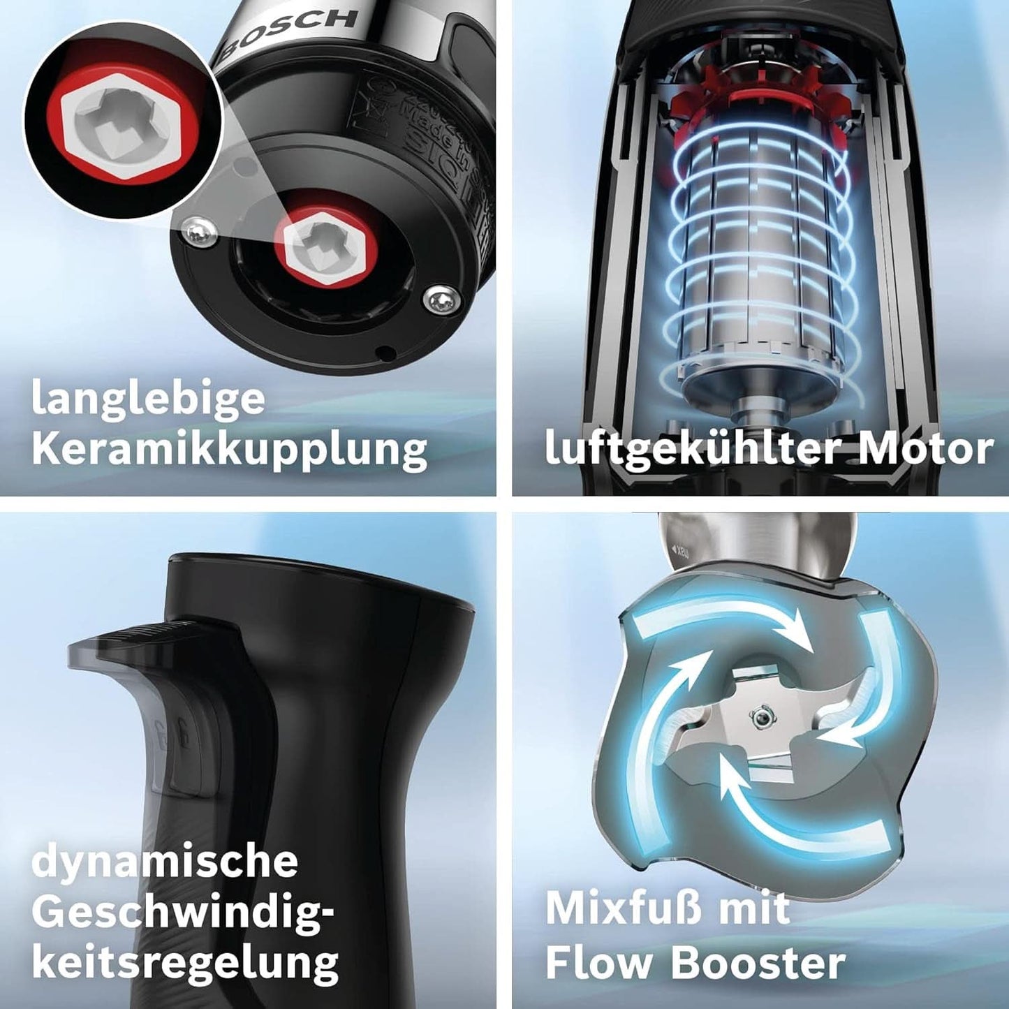 Bosch Stabmixer Ergomaster Serie 6 MSM6M673, 10 Jahre Motorgarantie, Edelstahl-Klingen, Verschleißfreie Keramik-Kupplung, Luftkühlung, Zerkleinerer, Kartoffelstampfer, Schneebesen, 1000 W Bucatarie Naty Shop