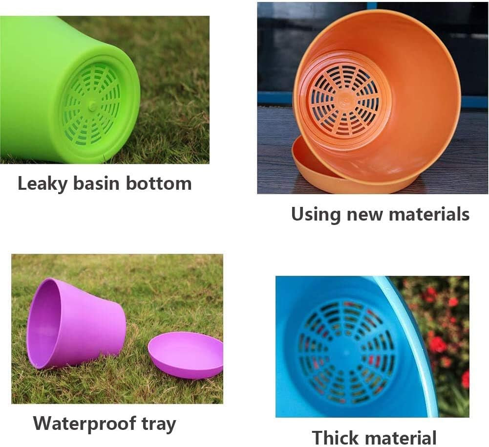Ghivece mari din plastic de 20 cm cu farfurioare, ghivece cu auto-udare, albe cu farfurioare, ghivece din plastic pentru răsaduri, ghivece îngroșate pentru plantare în interior și în exterior (6 bucăți)