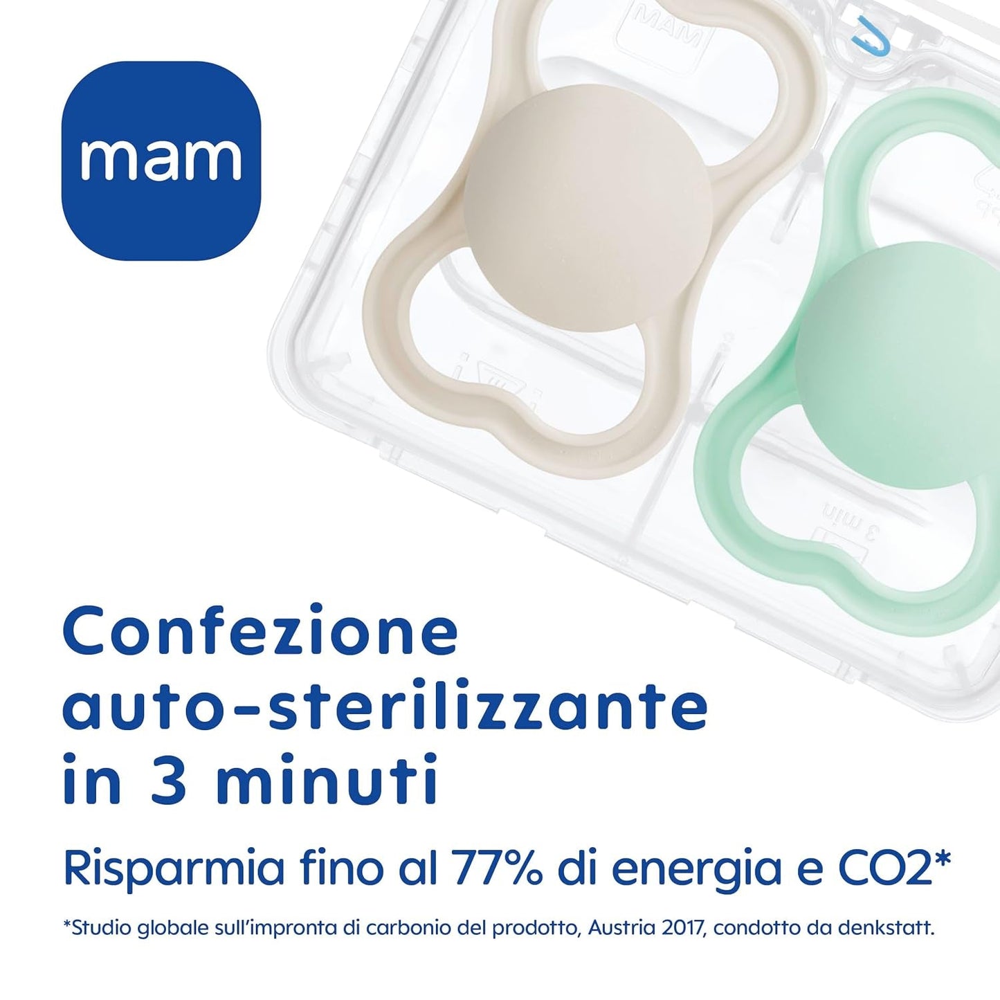 Suzetă MAM Air Night 6-16 luni (pachet de 2) Suzetă MAM 6-16 luni, strălucește în întuneric pentru pielea sensibilă, accesoriu pentru bebeluși pachet de 2 cu tetină din silicon și suport pentru suzetă, neutru/verde