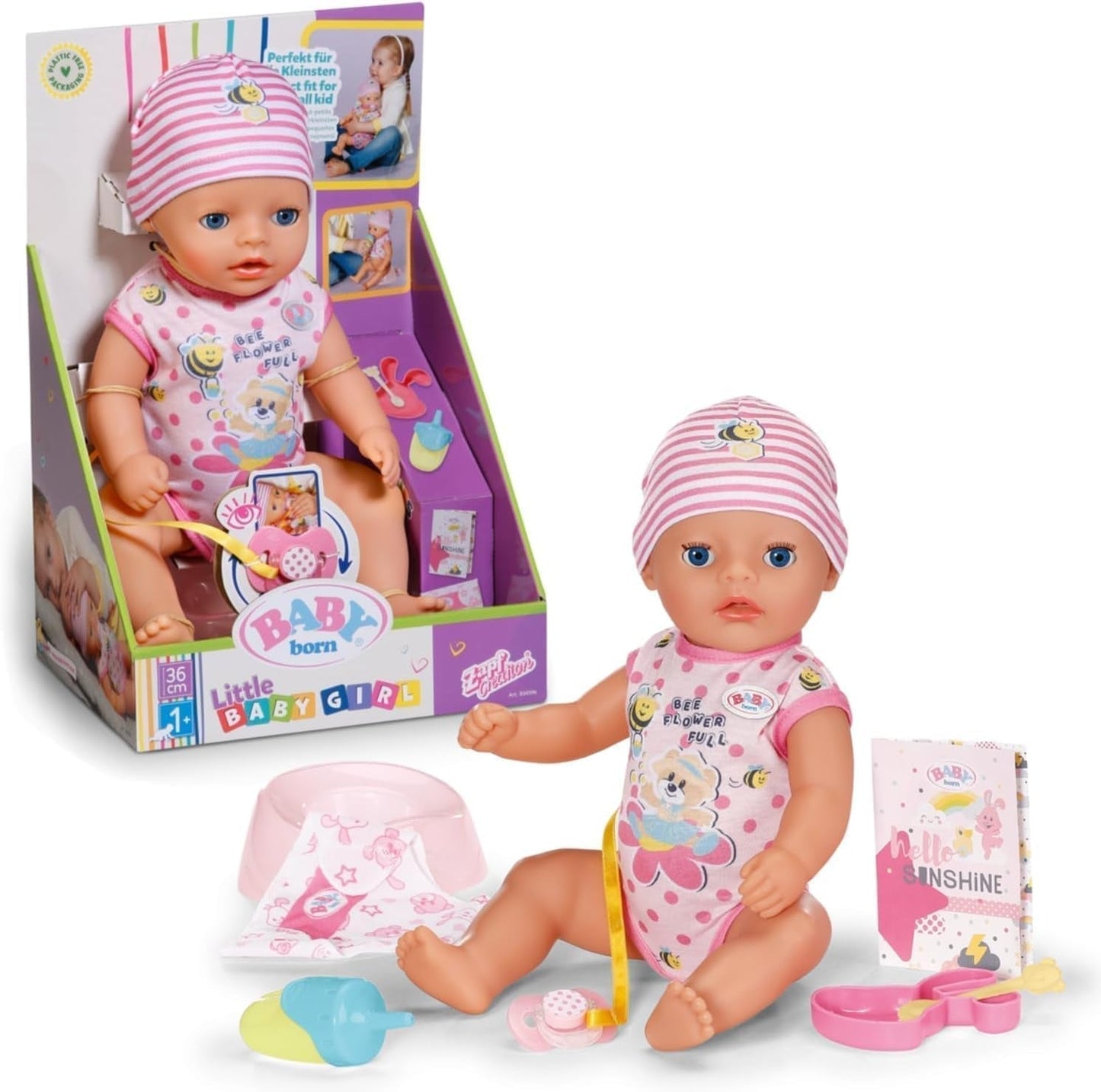 BABY Born Lena (fetiță) 36 cm, păpușă cu 7 funcții pentru copii de la 1 an, funcționează fără baterie, păpușă mare de 36 cm, 834596 Zapf Creation, roz Papusi Naty Shop Titlu implicit