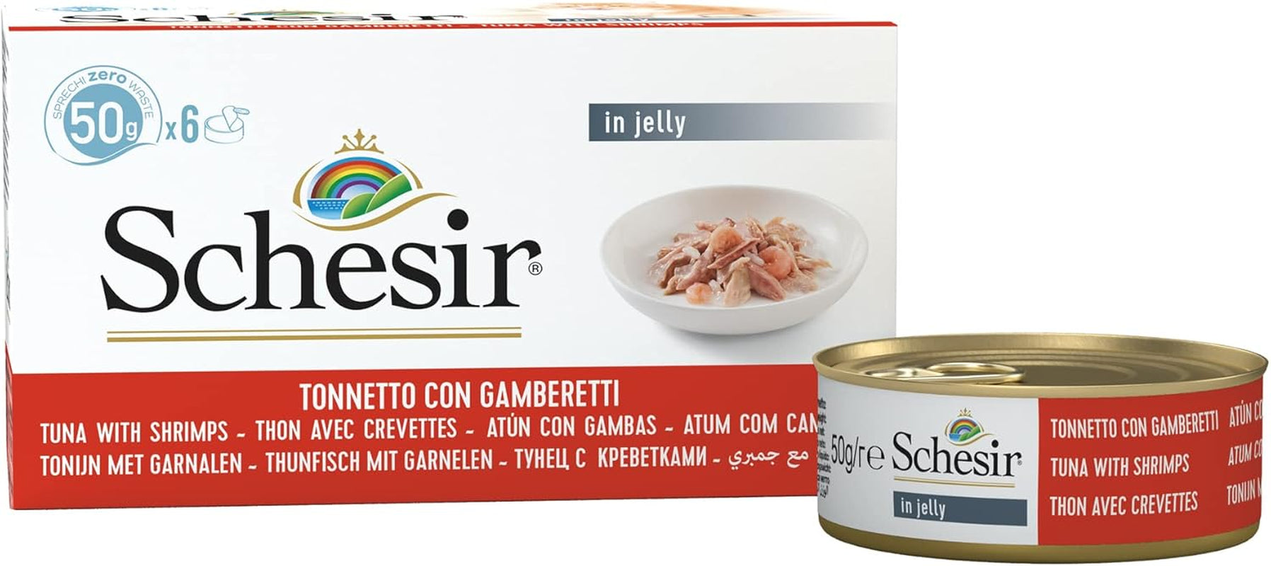 Jeleu de ton cu creveți pentru pisici, hrană umedă pentru pisici în jeleu, 8 x 6 conserve x 50 g