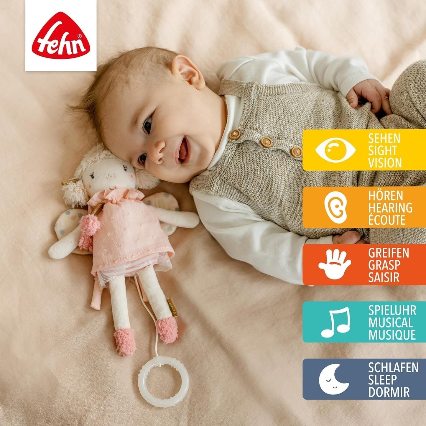 Fehn mini music box fairy - jucărie de pluș și ajutor pentru somn: cutie muzicală cu vânt cu melodia moale "Lacul lebedelor" liniștește în orice situație - pentru bebeluși și copii mici de la 0+ luni Jucarii Bebe Naty Shop