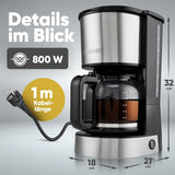 Espressor de cafea cu filtru Bomann® | pentru 12-14 cești | Espressor de cafea cu filtru | Carcasă din oțel inoxidabil | Anti-picurare | Espressor | Espressor de cafea cu filtru | 800W | KA 6071 CB