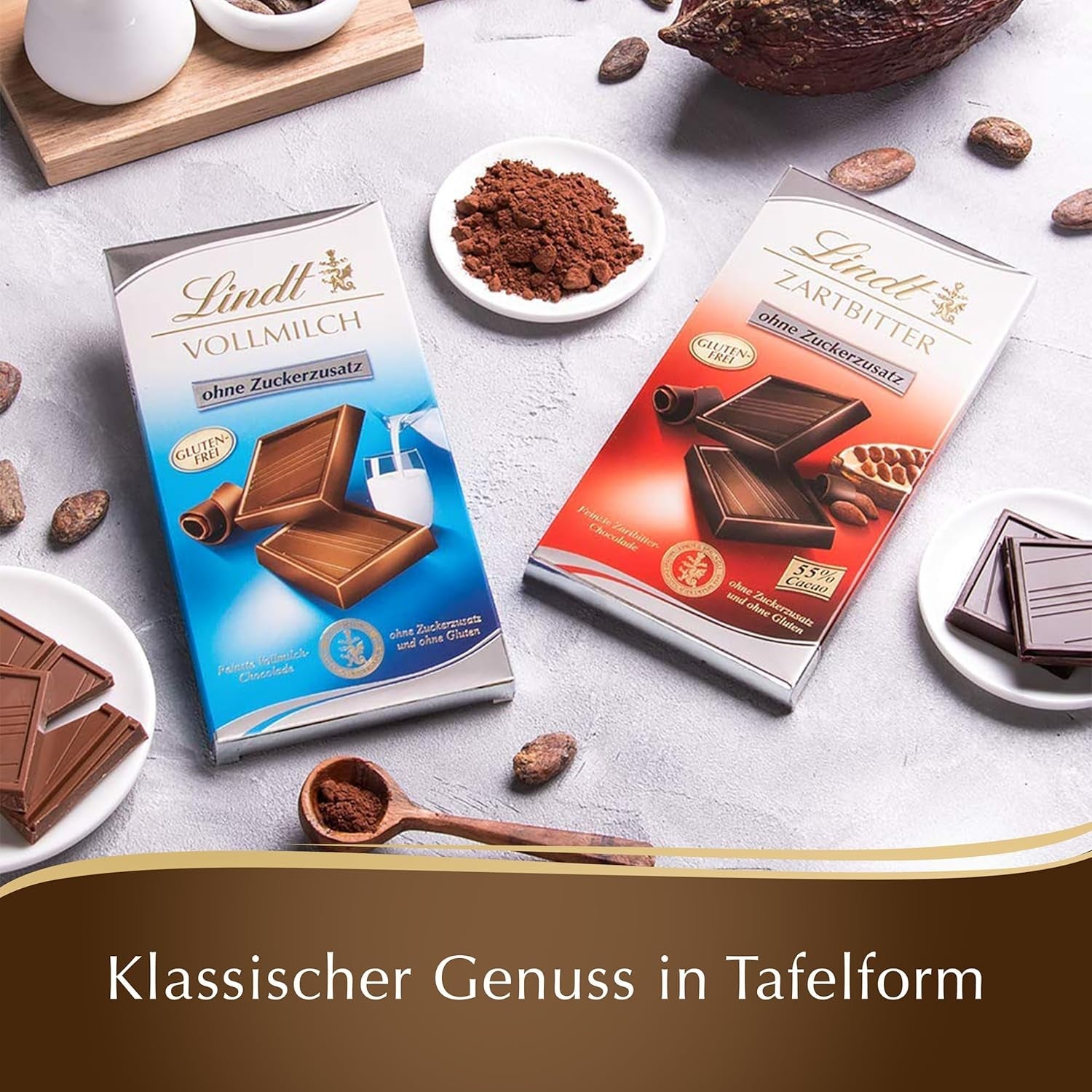 Ciocolată neagră fără zahăr adăugat | Tabletă 100g | Cea mai fină cu 55% cacao, fără gluten | Tabletă de ciocolată | Set cadou de ciocolată (pachet de 4)