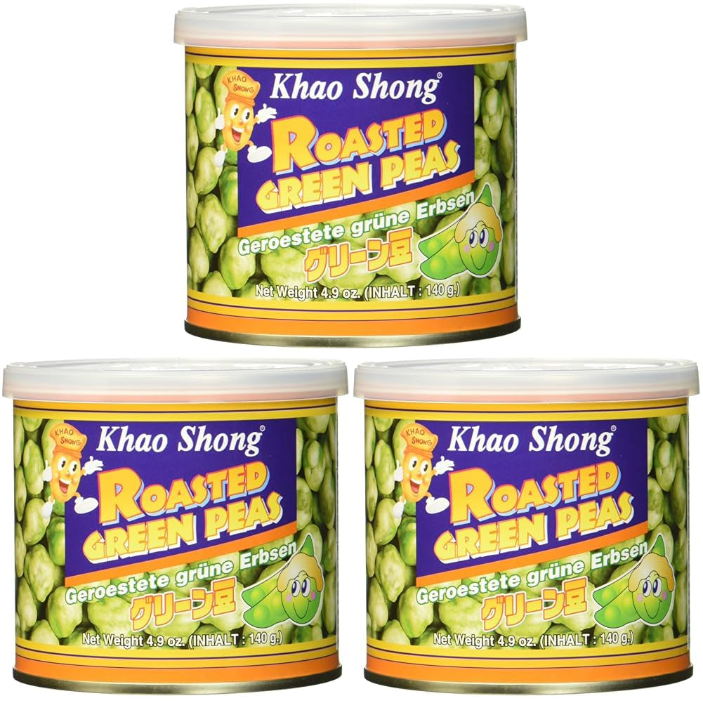 Mazăre verde prăjită Khao Shong cu wasabi, mazăre crocantă într-un aluat picant, o alternativă cu conținut scăzut de grăsimi la nuci, iuțeală medie, 1 conservă de 140 g | 140 g (1 pachet)