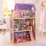 KidKraft Casă de păpuși Kayla din lemn cu mobilier și accesorii, set de joacă cu 3 niveluri pentru păpuși de 30 cm, jucărie pentru copii de la 3 ani în sus, 65092 - Exclusiv pe Amazon