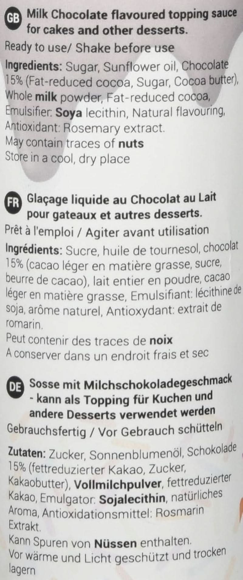 Sos cu aromă de ciocolată cu lapte, 150 grame Glazuri si Decor Naty Shop
