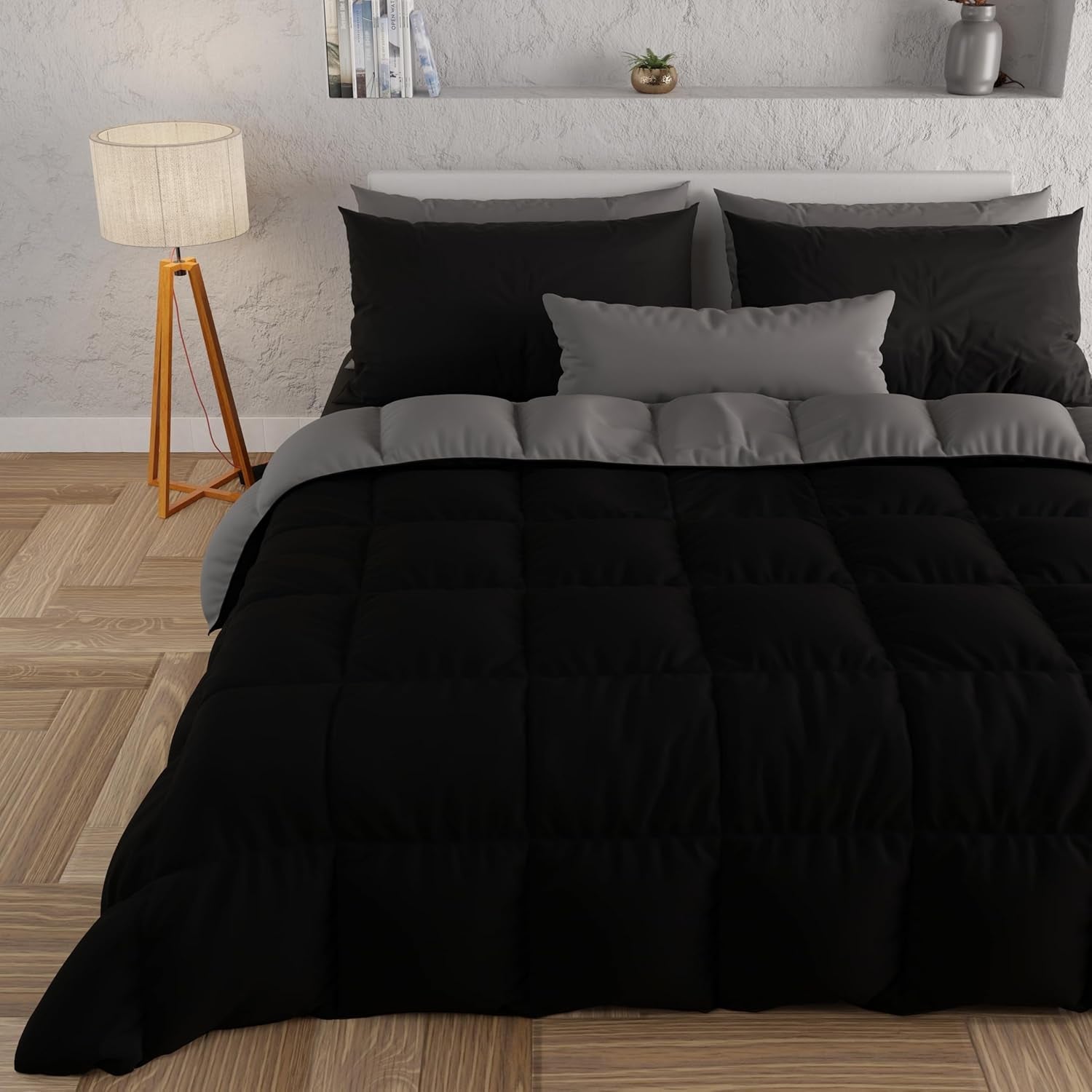PETTI Artigiani Italiani - Cuvertură de iarnă pentru pat dublu, maxi, monocoloră, față-verso, alb, gri, 100% Made in Italy Plapumi si pilote Naty Shop Negru Matrimoniale Maxi