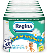 Regina Cartacamomilla - 8 role hârtie igienică, 300 foi pufoase, 3 straturi, moale și consistentă, ambalaj din hârtie reciclabilă