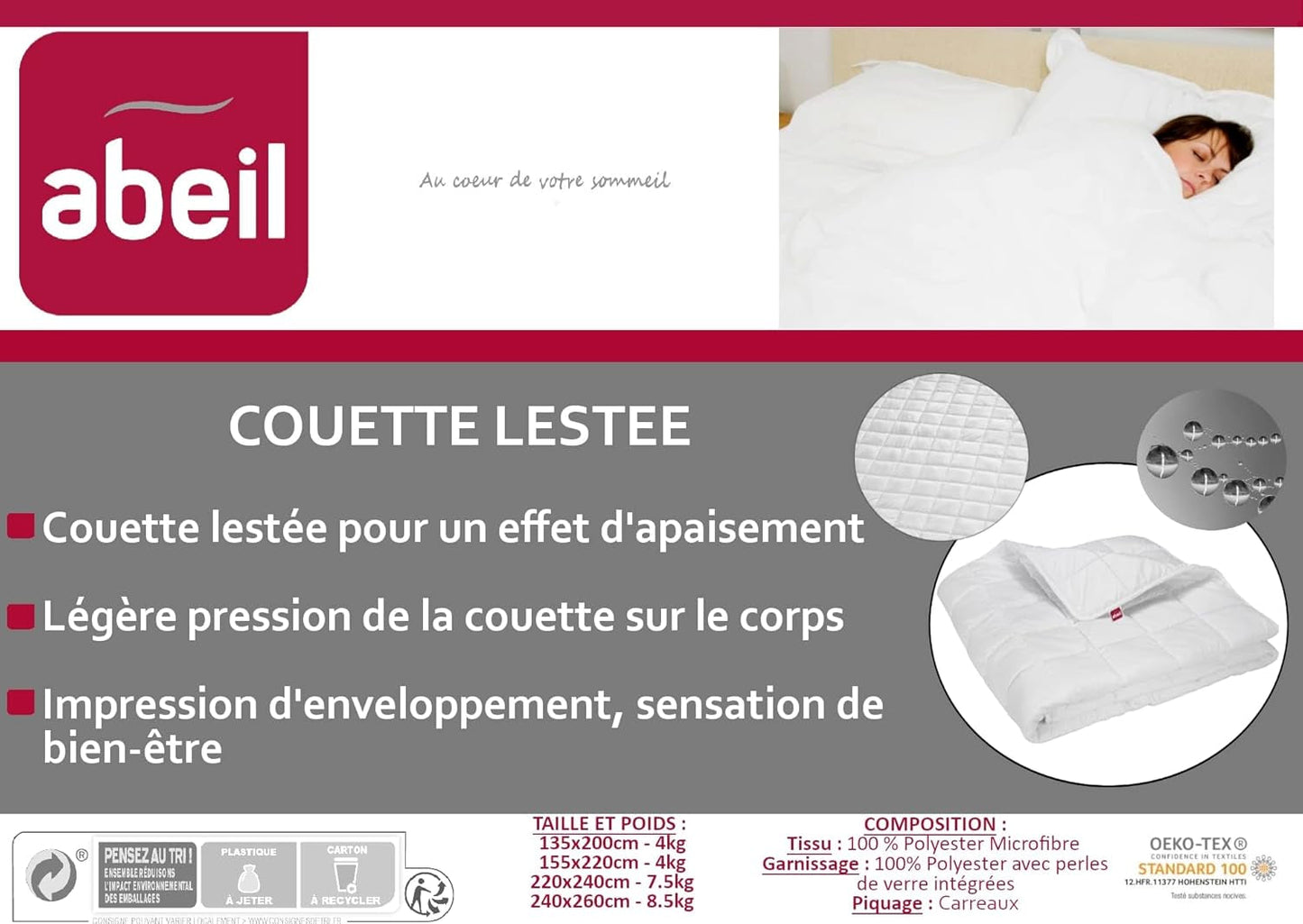 Abeil pătură ponderată, 7,5 kg, 220 X 240 cm, efect calmant, alb Plapumi si pilote Naty Shop