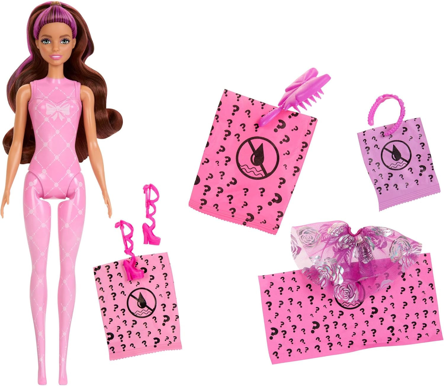 Păpușă Barbie Colour Reveal și accesorii, seria balerină, 6 surprize de desfăcut, inclusiv schimbarea culorii, inspirată de tendința principală de balet (stilurile pot varia), HRK17 Papusi Naty Shop