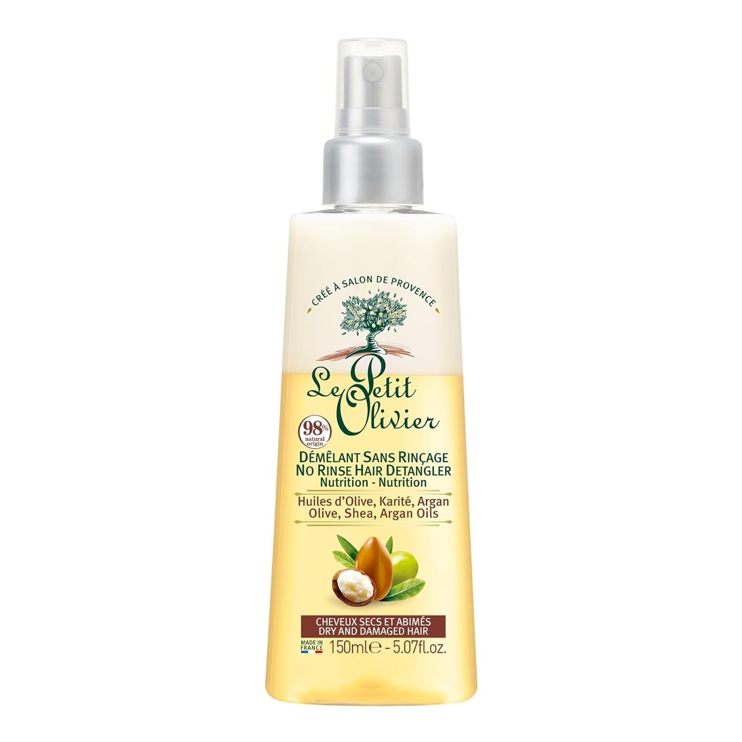 - Spray de descurcare, îngrijire, fără clătire și silicon, uleiuri de măsline, shea & argan, descurcă, repară și hrănește - păr uscat și deteriorat - 150 ml Produse pentru descurcarea părului Naty Shop Titlu implicit