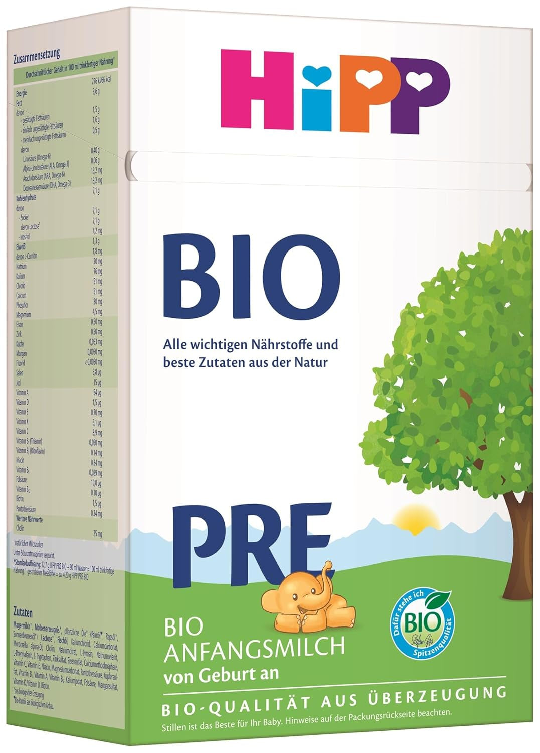 Lapte pentru sugari organic HiPP PRE (4 x 600g), de la naștere, conține doar lactoză ca și carbohidrat, de cea mai bună calitate organică