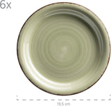 MÄSER 931490 Bel Tempo II Serviciu de mic dejun pentru 6 persoane în aspect vintage, ceramică pictată manual, set de veselă cu 18 piese, verde, gresie