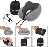 Set de perne pentru gât WELLGRO cu mască de somn 3D și dopuri pentru urechi - Husă detașabilă - Spumă cu memorie - Închidere cu fermoar - Inclusiv geantă de depozitare - Pernă de călătorie - Culoare selectabilă, Culoare:Gri Perne ortopedice cervicale Naty Shop