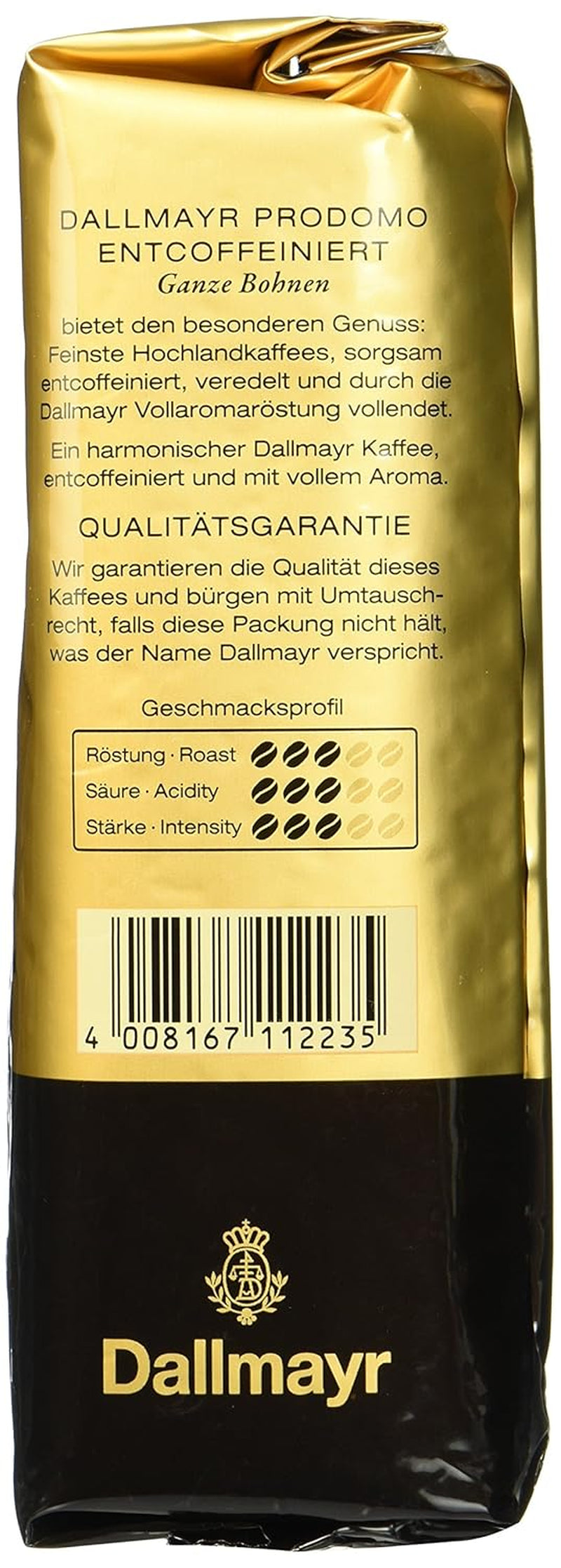 Prodomo entkoffeiniert 500g ganze Bohne
