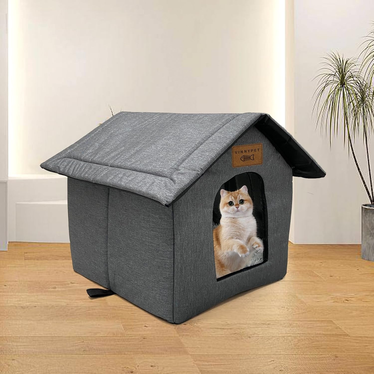 Katzenhaus Für Draußen Winterfest Wasserdicht Wetterfester Katzenhöhle Haustierhaus mit Plüschkissen Warm Hundehöhle Waschbar Hundehaus Tierheim Für Streuner Haustiere 35x30x35cm