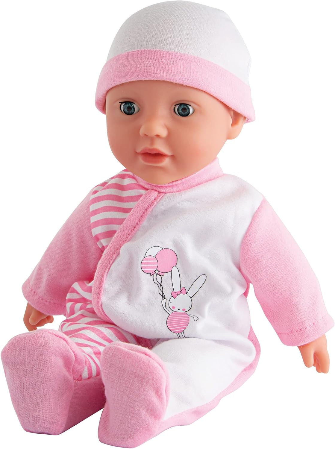 Simba 105140020 - My Love Baby Talk, păpușă cu corp moale, cu ochi adormiți, în rochiță drăguță, scoate 24 de sunete de bebeluș, 30 cm, păpușă de bebeluș de la 2 ani, alb-roz Papusi Naty Shop