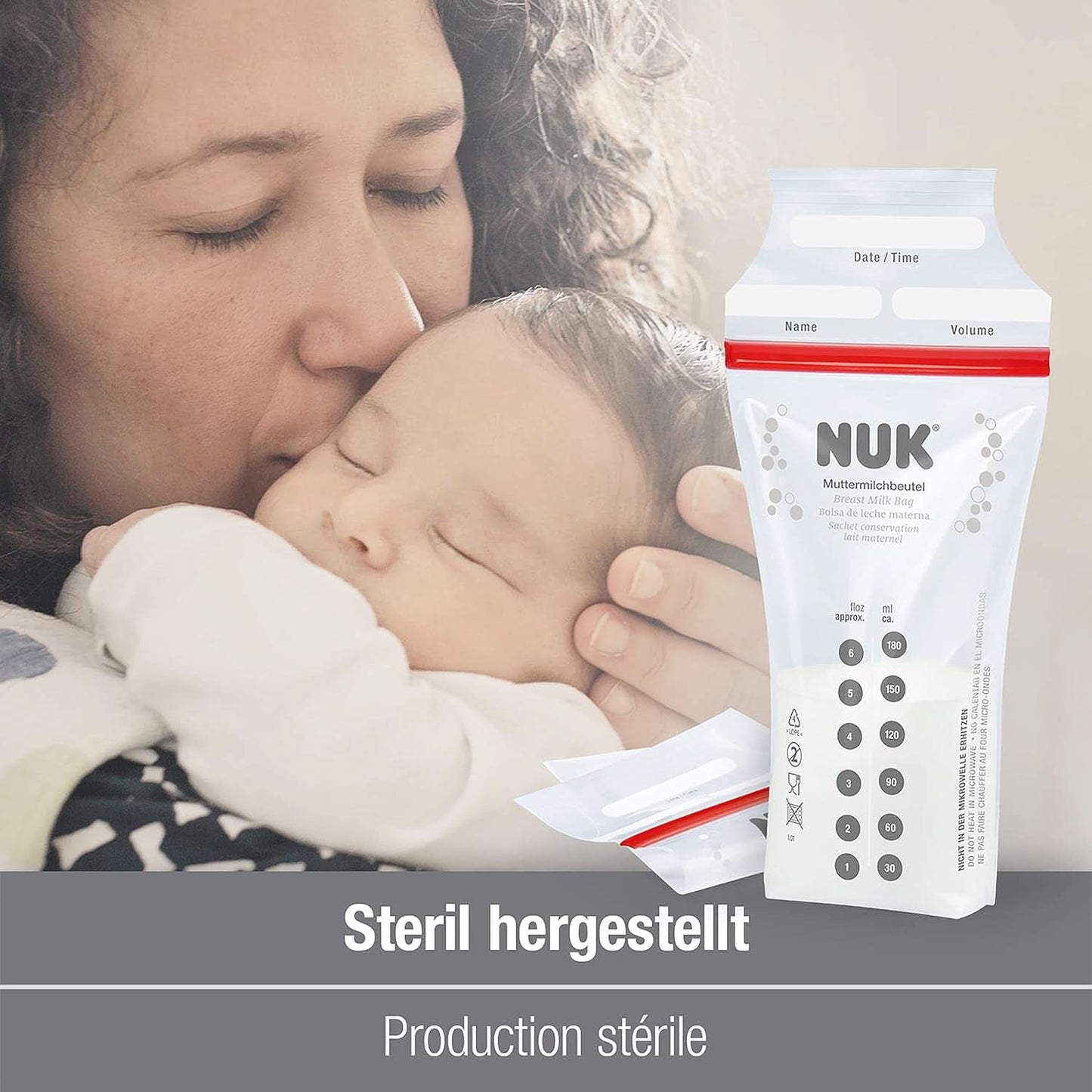 Pungi de lapte matern NUK, care economisesc spațiu și se pot utiliza imediat, 180 ml, 25 buc, transparente Accesorii Hrana si Alaptare Bebe Naty Shop