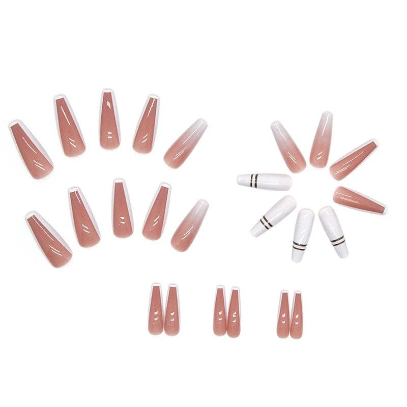24 buc unghii franceze cu presă pe unghii lungi, tip sicriu, unghii artificiale albe, Ombre, unghii adezive nud roz, set unghii acrilice, vârfuri de unghii pentru femei, accesorii de unghii de primăvară-vară