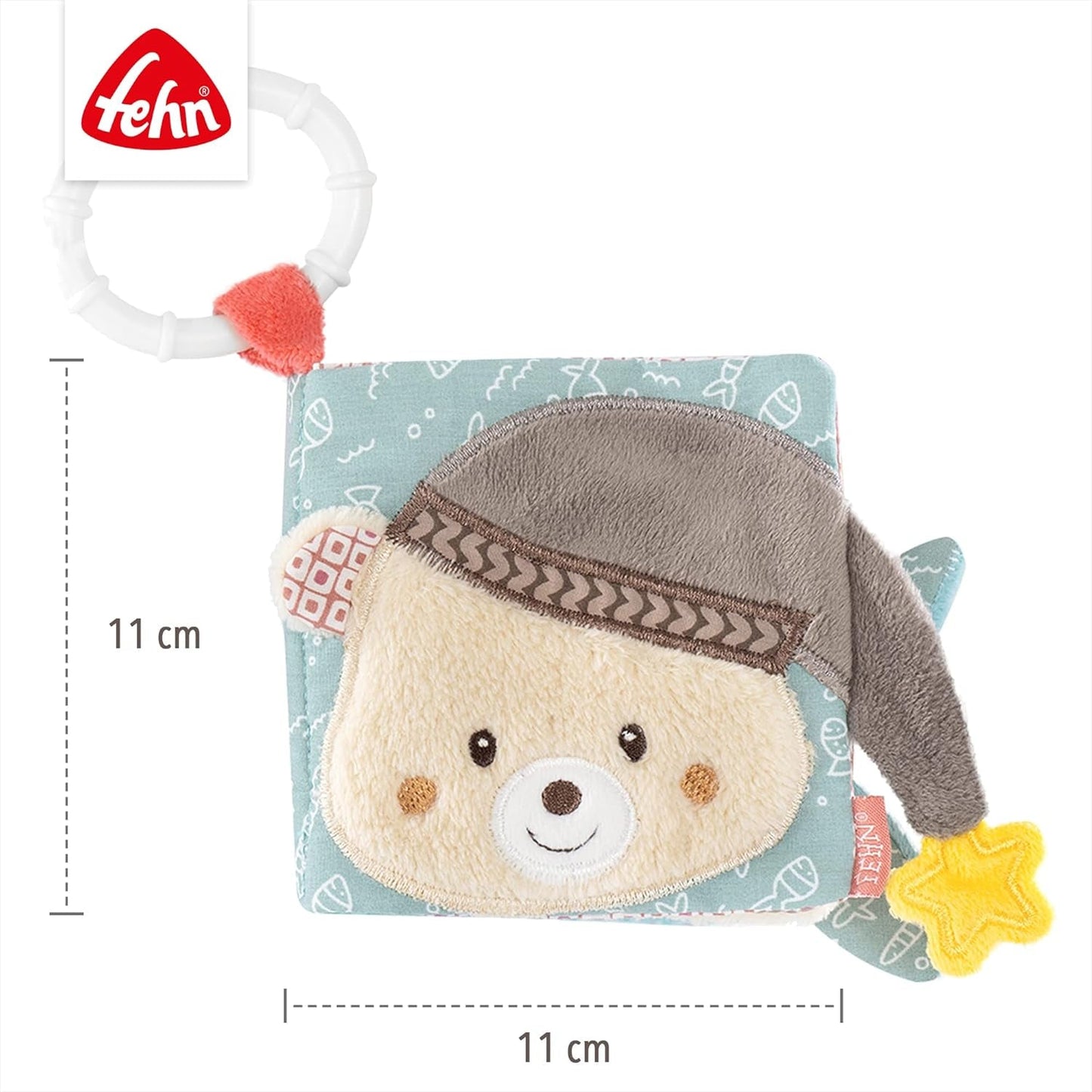 Fehn Soft picture book Bruno - carte moale pentru bebeluși din țesătură cu motive de animale - carte jucărie din țesătură de agățat pentru cărucioare și scaune auto pentru bebeluși - carte cu pocnitori pentru bebeluși și copii de la 0+ luni Jucarii Bebe Naty Shop