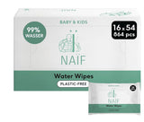 Naïf - Șervețele umede fără plastic - 1296 bucăți (24 bucăți X 54 șervețele umede) - Îngrijire pentru fundul, corpul și fața bebelușului - 99% apă - 0% parfum și alcool