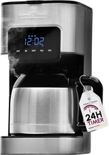 Cafetieră Profi Cook | 8-10 cești | Temporizator | Comenzi tactile cu senzor | Carafă termos cu pereți dubli de 1,2 litri | Sigiliu pentru aromă | Cafetieră cu filtru din oțel inoxidabil | PC-KA 1191
