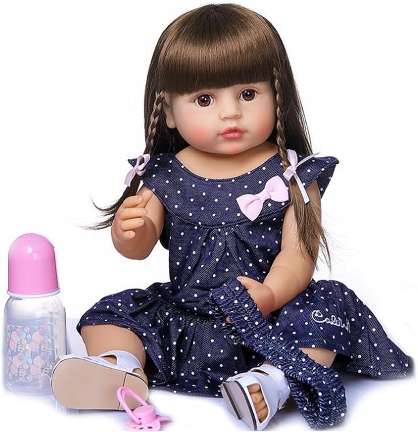 ZIYIUI 22 inch (55 cm) Păpușă Reborn Baby Fetiță Corp Complet Silicon Vinil Realistică Păpuși Reborn Reale Nou-născute Fetiță cu Păr Lung Cadouri pentru Copii Jucărie Realistică Manuală