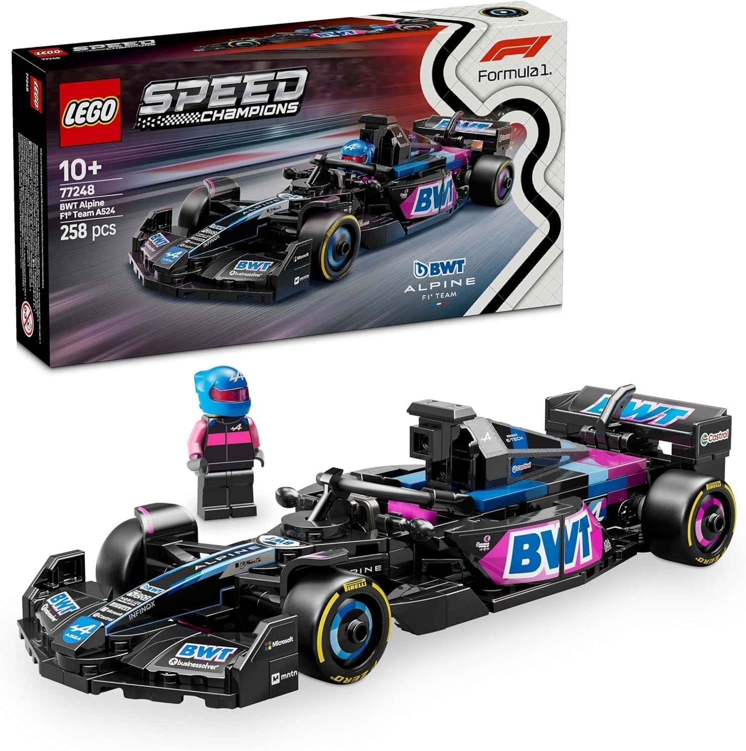 LEGO Speed Champions Mercedes-Amg F1 W15 Race Car - Jucărie cu minifigurină Formula 1 - Model de mașină de colecționat și construit - Cadou pentru băieți și fete 10+ sau fani adulți 77244 Seturi de constructie Besuche den LEGO-Store Bwt Alpine F1 Team A524 Mașină de curse 77248