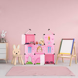 Raft modular Relaxdays pentru camere de copii, design castel prințesă, plastic, dulap DIY cu uși, HL: 128 x 110 x 37 cm, roz
