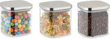 Borcane de depozitare Relaxdays cu capac, set de 3, 600 ml, borcane de depozitare pătrate, recipiente de sticlă etanșe, transparente/argintii Cutii depozitare alimente Naty Shop Titlu implicit