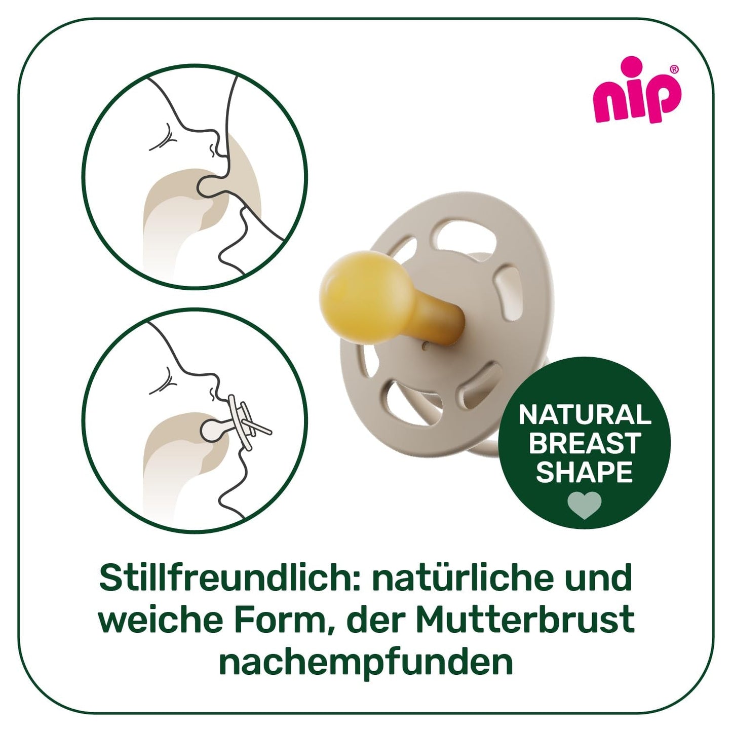 nip - Verde Cireș | 0-6 luni | Pachet de 4 | Suzetă pentru bebeluși, potrivită pentru alăptare și pentru dinți. Suzetă sustenabilă, fabricată din materii prime naturale, verde deschis/maro