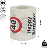 Set de 4 hârtii igienice "La mulți ani 40" │40th birthday 24 metri 2-țesături 180Gr/Qm │ Hârtie igienică motiv hârtie igienică (4 X hârtie igienică 40)