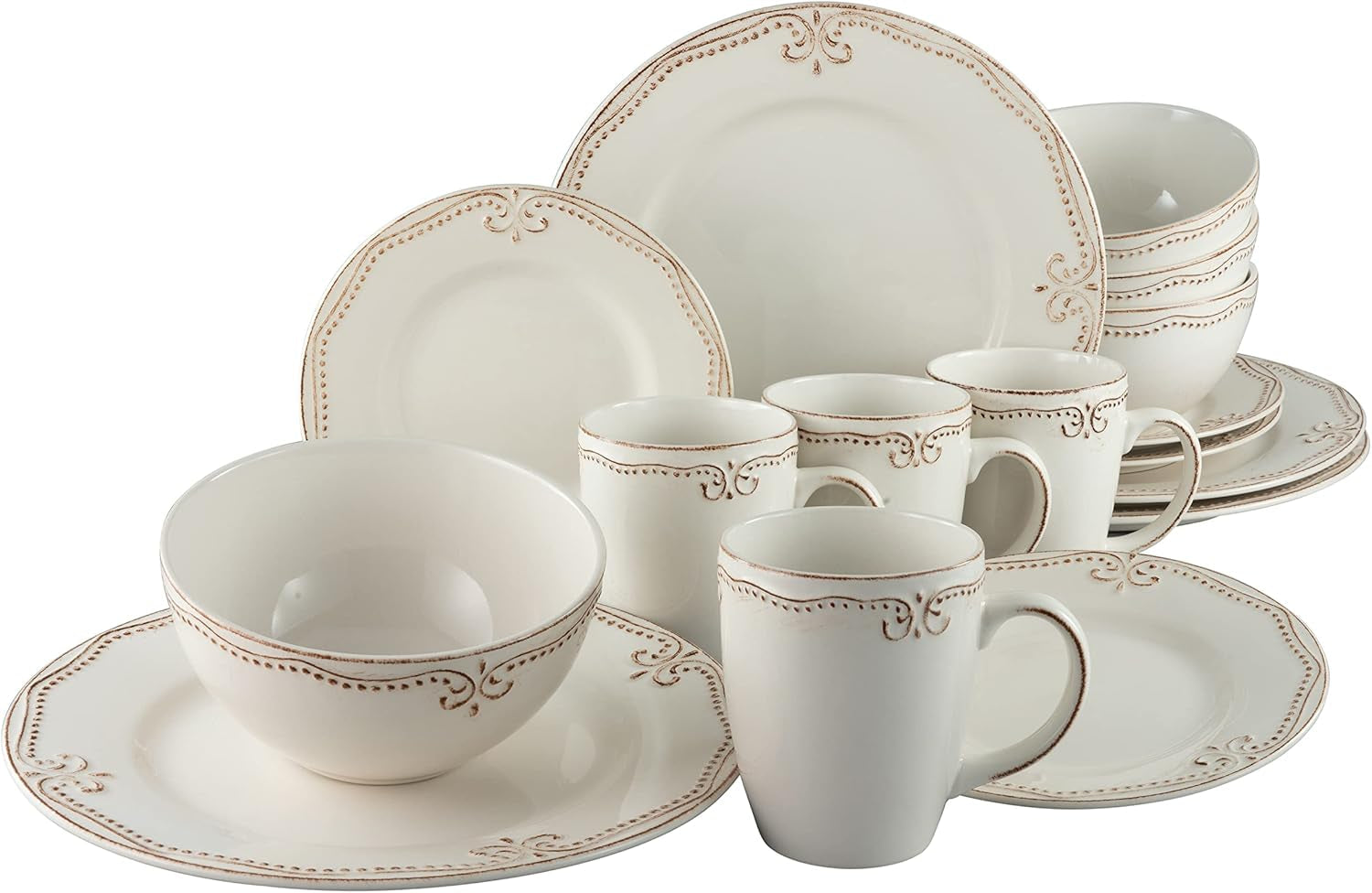 CreaTable, 23601, seria Romantic Vintage, set de veselă cu 16 piese pentru 4 persoane, serviciu combinat din gresie, potrivit pentru mașina de spălat vase și cuptorul cu microunde, producție de calitate