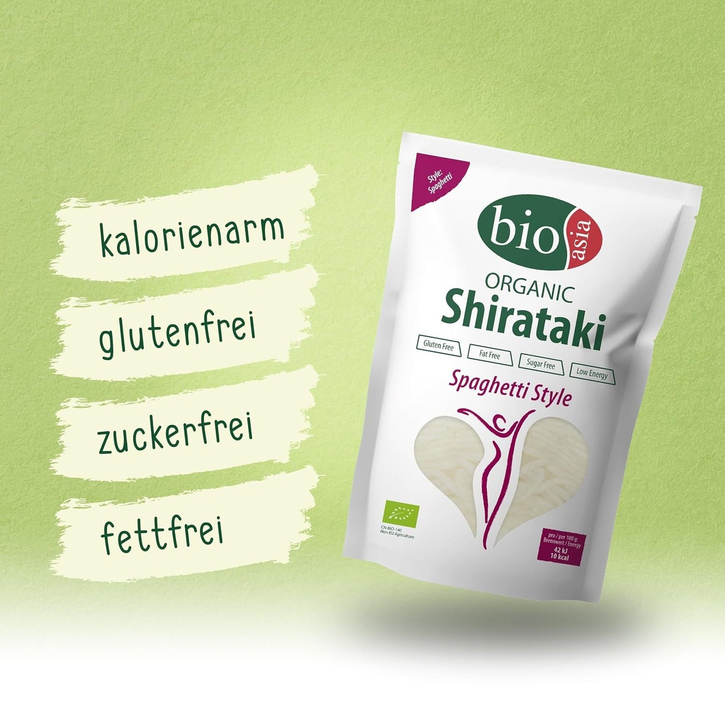 Bioasia Bio Shirataki Spaghetti – Nudeln aus aus Bio-Konjakmehl – Mit niedrigem Kaloriengehalt – Zucker-, fett- und glutenfrei (1 x 270 g)