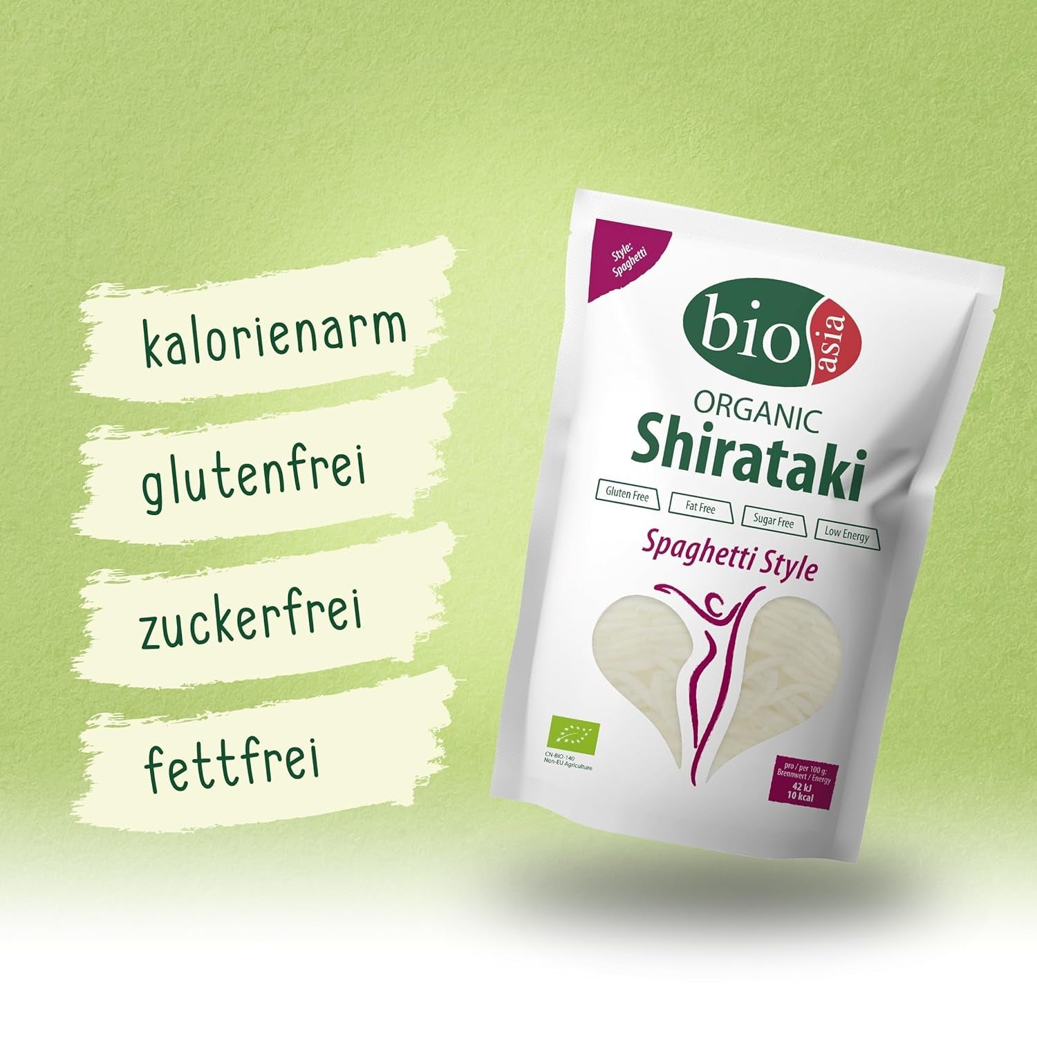 Bioasia Bio Shirataki Spaghetti – Nudeln aus aus Bio-Konjakmehl – Mit niedrigem Kaloriengehalt – Zucker-, fett- und glutenfrei (1 x 270 g)