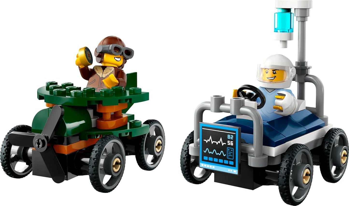 LEGO City Airplane Vs. Hospital Bed Race Car Set - Jucărie Soapbox pentru băieți și fete de la 5 ani - Set de construcție cu 2 minifigurine - Cadou aniversar și de vacanță 60459 Seturi de constructie Besuche den LEGO-Store