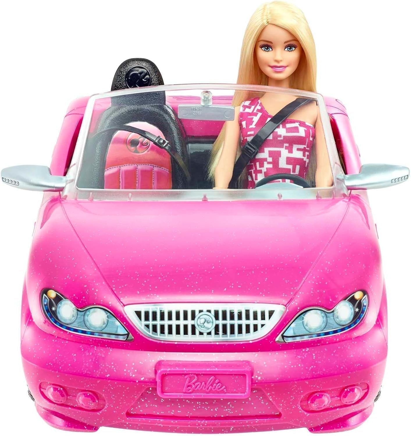 Păpușă Barbie și decapotabilă în roz cu sclipici, logo realist pentru anvelope, jucărie de la 3 ani, DJR55 Papusi Naty Shop