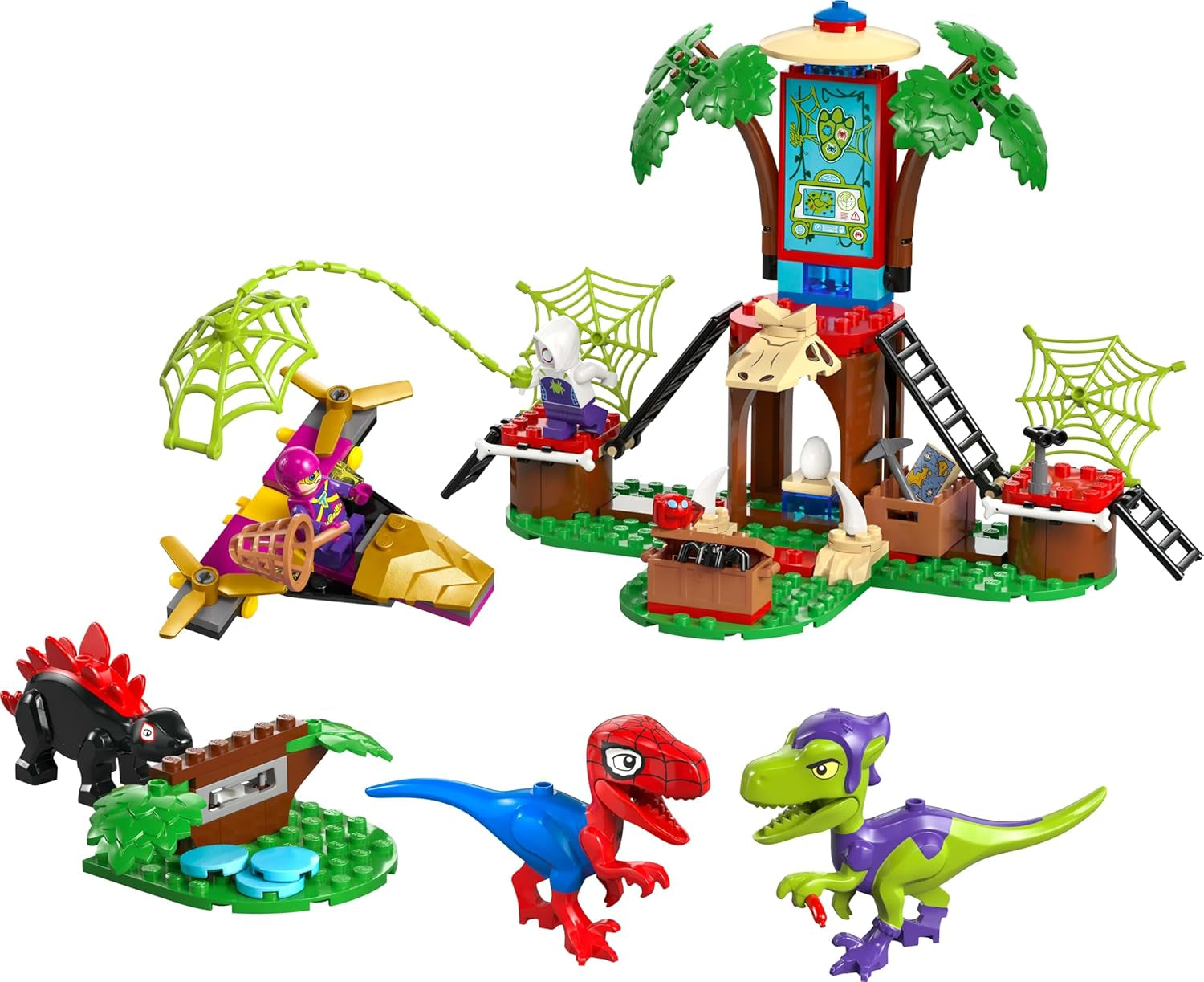 LEGO Marvel Showdown at the Treehouse: Spidey-Rex Vs. Gobby-Raptor, Set de construit și jucat cu dinozauri, cadou cu dinozauri de jucărie pentru băieți și fete cu vârsta peste 4 ani, Spidey și super prietenii săi 11200 Seturi de constructie Besuche den LEGO-Store