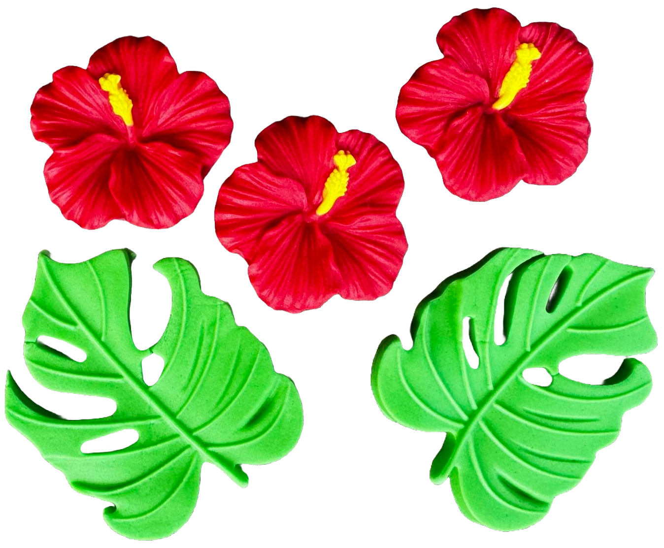 Set 5 decoratiuni comestibile din zahar, Hibiscus Decoratiuni din Pasta de Zahar Naty Shop