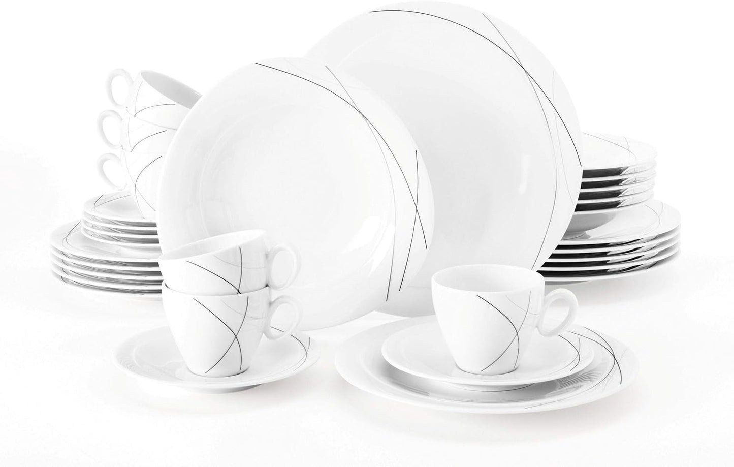 Seltmann Weiden 001.706904 Set de veselă combinat Trio Highline, 30 de piese, 36,5 x 31,2 x 36,9 cm, Alb